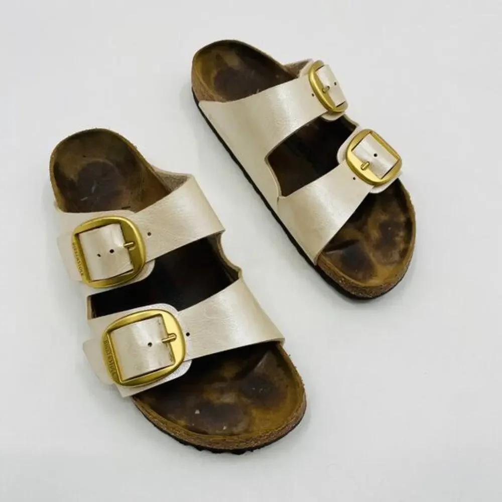 Birkenstock pearl white gold arizona buckle sandals
